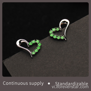 Bông tai stud Jadeite màu xanh lá cây đầy đủ màu xanh lá cây